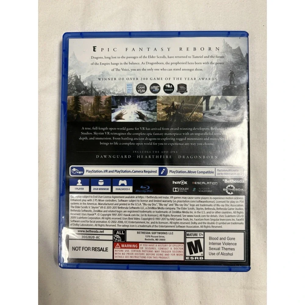 Skyrim VR - Sony PlayStation 4 PS4 Complete CIB Pristine Mint Condition Tested